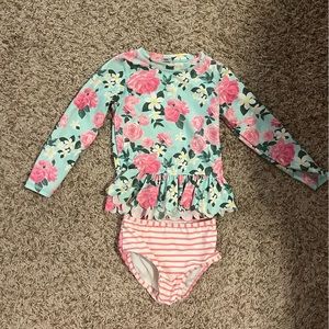 Rufflebutts girls rash guard. Some wear on bottom but hardly noticeable.